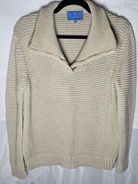 Alice Walk 100% Cotton Chunky Knit Cream Popover Preppy Sweater, Sz S
